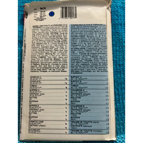 Butterick 4587 Pattern bathroom essentials towel wrap shave kit  slippers - Picture 3 of 7